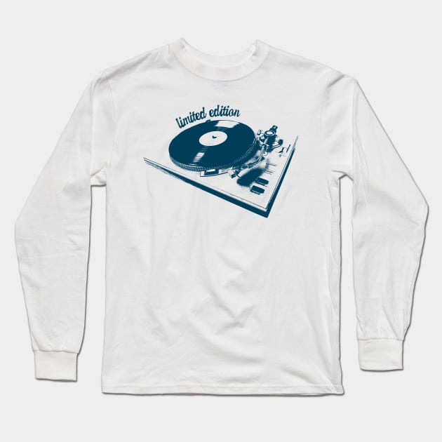 Blue Turntable And Vinyl Record Illustration Long Sleeve T-Shirt by Spindriftdesigns